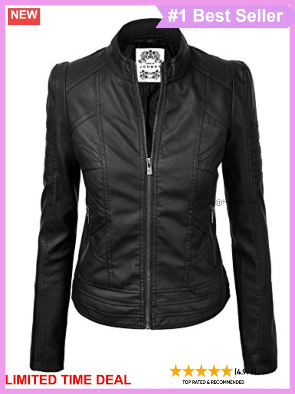 Faux Leather Zip Up Moto Biker Jacket